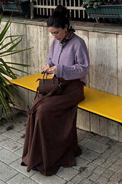 ZÜLAYS Комбинирана велурена пола, кафява