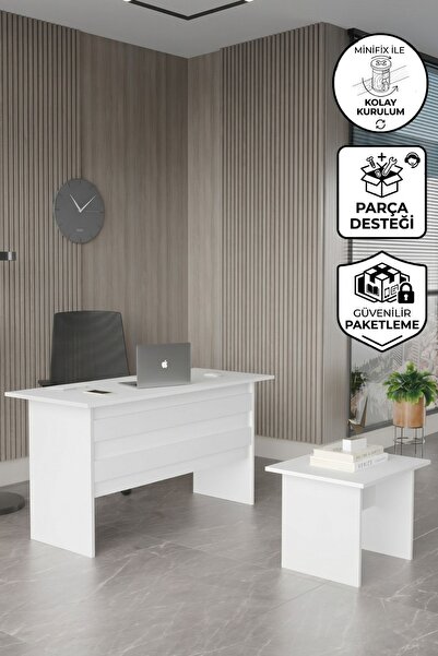 Yurupa Ofis Masası Sehpa 2'li Ofis Büro Masa Takımı  Beyaz