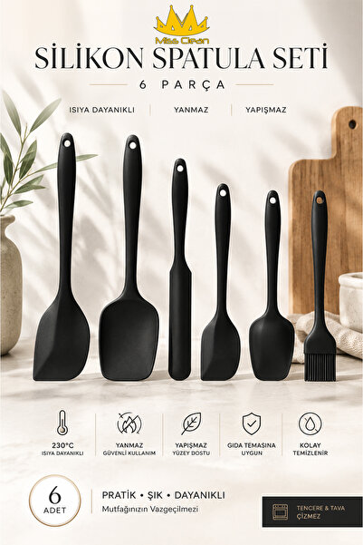 Miss Clean ( 6 Adet ) Isıya Dayanıklı Yanmaz Yapışmaz Silikon Spatula Seti Siyah