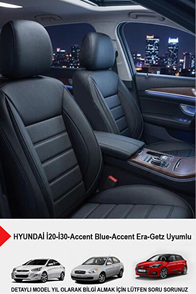 GM-DESIGN Jet Siyah Deri Oto Koltuk Kılıfı -(HYUNDAİ İ20-İ30-Accent-Blue-Era-...