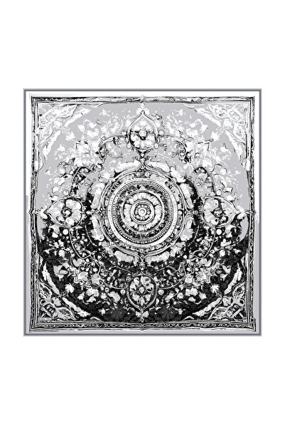 Bursa İpek Gray Ancient Pattern Twill Silk Scarf