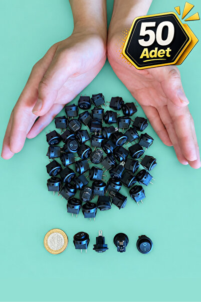 tabis Yuvarlak Mini Anahtar | 50 adet | 2 Pin | 15 mm | Aç Kapa On-Off Işıksı...
