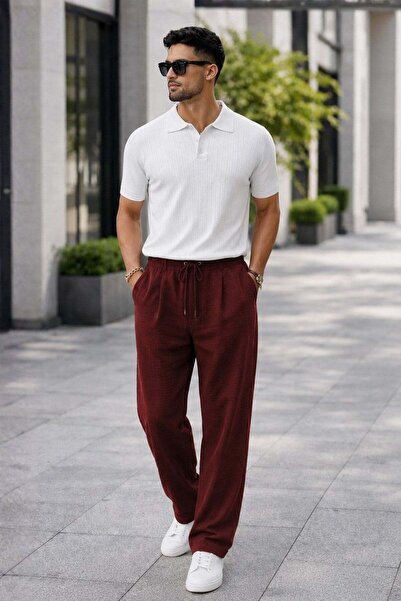 Madmext Bordo Müslin Kumaş Erkek Basic Pantolon 6507