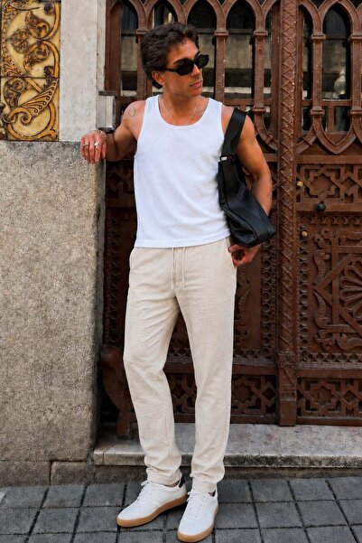 Madmext Beige Herren-Basic-Hose aus Musselin-Stoff 6507