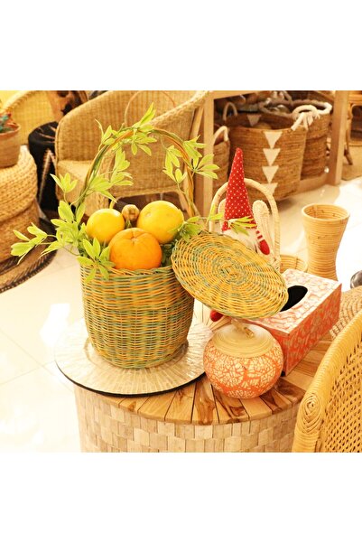 Mylamp Yeşil Kapaklı Rattan 20x16 Sepet