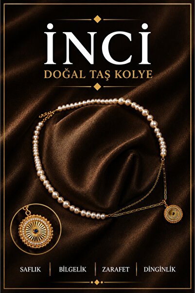 OSMANLI DEĞERLİ TAŞ İnci Doğal Taş Gümüş Kolye