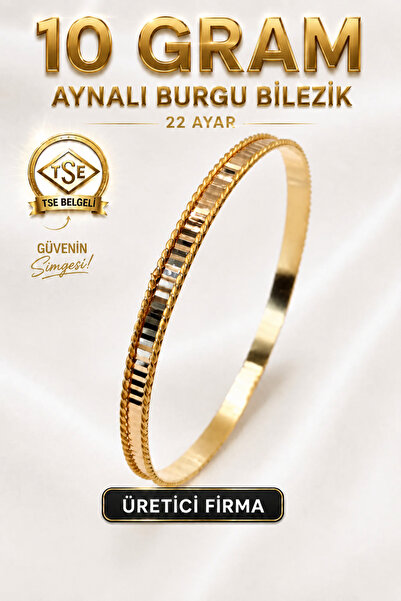 Aks Gold 22 Ayar TSE Belgeli (10 GRAM) Aynalı Burgu Ajda Bilezik Gold Altın B...