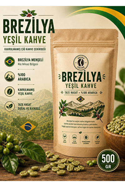 RESSO COFFEE Brezilya %100 Arabica Yeşil & Çiğ Kahve Çekirdeği 500 Gr.