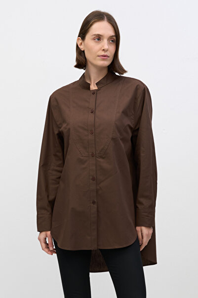 HANIQA Comfortable Fit, High Collar, Long Back White Shirt