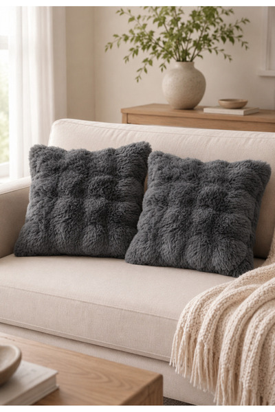 LALHOME Black Plush Throw Pillow Cover Set of Two - Modern Stylish Retro Livi...