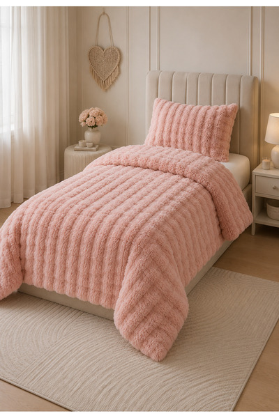 LALHOME Loria Single Plush Bedspread 160X220Cm - Wellsoft Soft Textured Pink