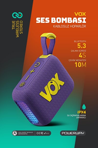 POWERWAY Vox Usb Hafıza Kartı Aux Radyo Led Işıklı Bluetooth Hoparlör Hi-Fi S...