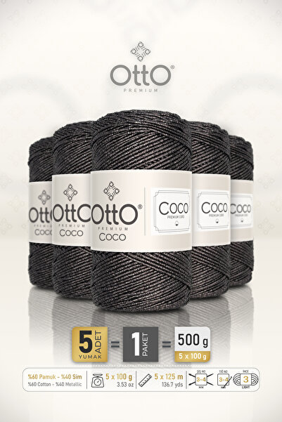 Otto Coco - Antracit - Pachet de 5 bucăți - 2mm/100gr/125m - Sfoară din bumba...