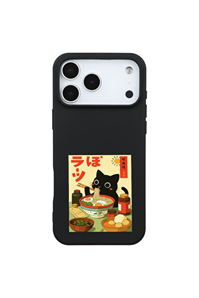 Casen iPhone 17 Pro Max Siyah Lansman Renkli Silikon Black Cat Tasarımlı Tele...