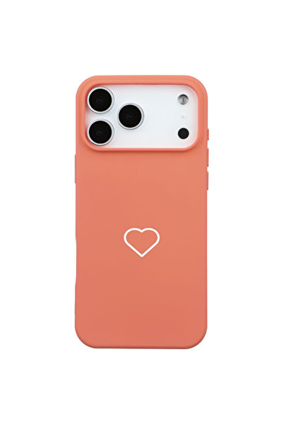 Casen iPhone 17 Pro Turuncu Lansman Renkli Silikon Beyaz Kalp Desenli Kamera ...