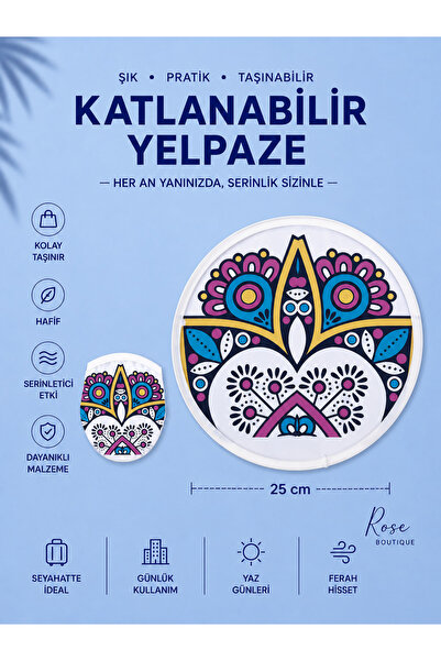 RoseCo00 Katlanabilir Kolay Taşınabilir Yuvarlak Yelpaze