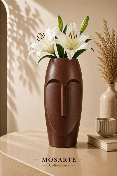 Mosarte Stoneface Series Minimalist Abstract Face Vase / Sculpture – Modern D...