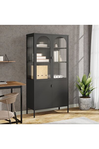 Concept Dulap înalt, negru, 90x40x180 cm, sticlă și oțel