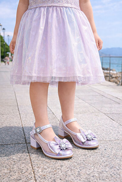 Kiko Kids Asel Kız Çocuk Simli Topuklu Abiye Şeffaf Ayakkabı