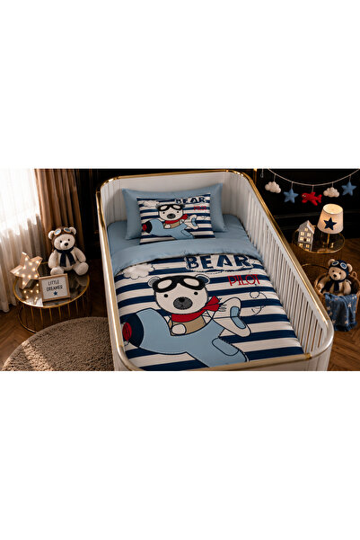 Fabeteks Pilot Teddy Bear Single Digital Baby Bedding Set