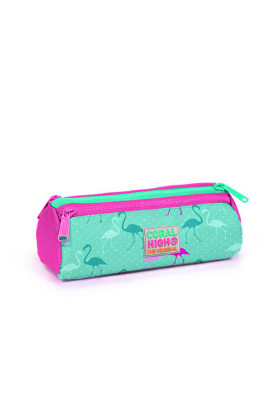 Coral High Geantă pentru creion cu trei compartimente cu model flamingo verde...