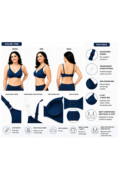 RAJNI Women's Bra C Cup Soft PolyCotton Non-Padded Anti-Sag Seamless Double L...