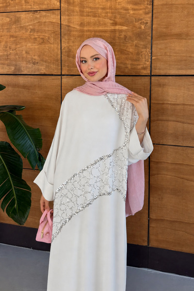 Miss Allos Women's Sequin Embroidered Bat Sleeve Linen Dress