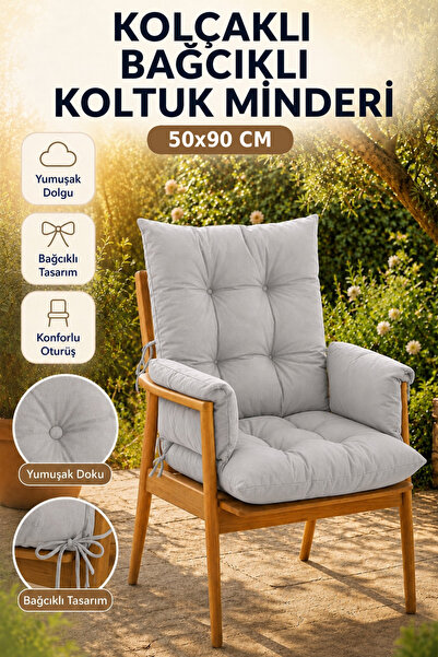 TOPCORN 50x90 Kolçaklı Kapitoneli Yumuşak Dolgulu Sandalye Minderi Balkon Bah...