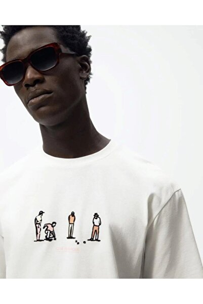The Champ Clothing Bisiklet Yaka Club Petanque Baskılı Beyaz Oversize Erkek T...