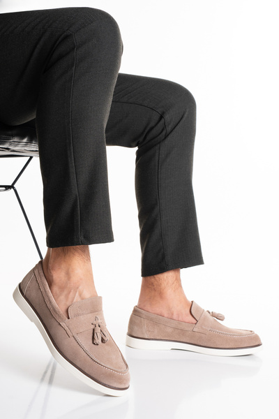 Fame Step Hakiki Deri Erkek Loafer Ayakkabı Bej Süet Günlük Rahat Casual Moka...