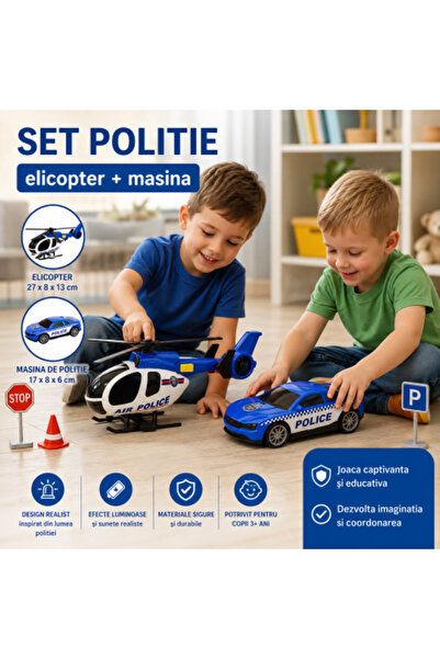LEAN Set vehicule politie elicopter si masina cu sunet albastru 3 ani+