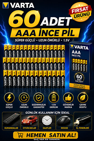 ANI OFİS KIRTASİYE A K AAA İnce Pil 60 Adet Özel Pil Paketi - Süper Güçlü - U...