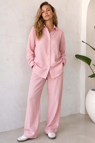 Madmext طقم قميص وبنطلون نسائي من Pink Basic مكون من قطعتين Mg2352
