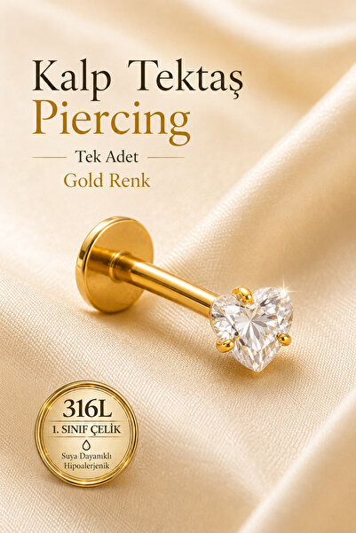 moonzy - minimalist & cozy Kalp Tektaşlı Tragus Helix Piercing 316 L Çelik Kı...