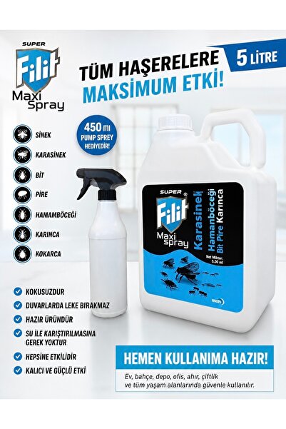 Filit Süper Hazır Karasinek Karınca Pire Hamamböceği Maxi Sprey 5 Lt + 500 Ml...