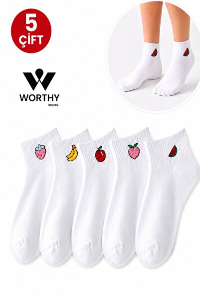 WORTHY SOCKS Pachet de 5 șosete cu model de fructe, 5 perechi