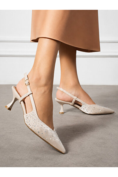 Güllü Shoes Beige Stone-Detail Thin-Heeled Slingback Stiletto – Chic and Eleg...