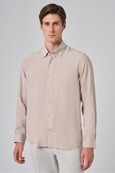 Morven Men's Beige Dynamic Fit Buttoned Collar Modal Shirt