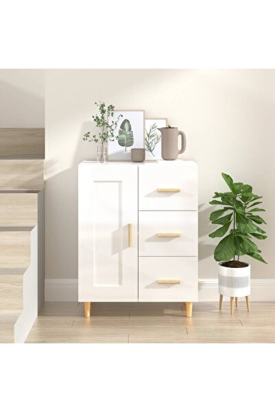 Concept Servantă, alb extralucios, 69,5x34x90 cm, lemn prelucrat