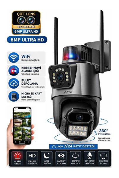 SmartVision Wifi Ptz Kamera 6 Megapixel Ultra Hd Çift Kameralı Dış Cephe Alar...