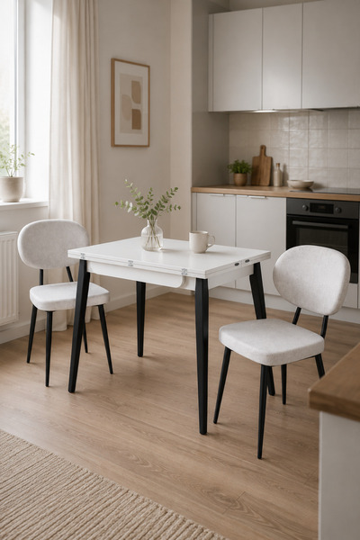 VİLİNZE Deniz Sandalye Avanos Ahşap MDF Mutfak Masası Takımı - 90x120 cm