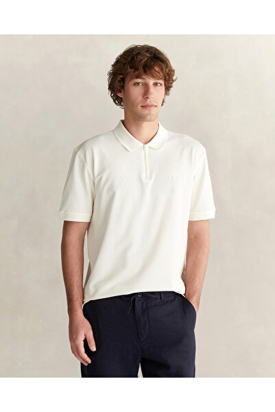Gant Erkek Beyaz Regular Fit Yarım Fermuarlı Polo Yaka T-Shirt
