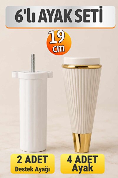 Badem10 İron 19 cm Mobilya Ayağı 6'lı Set M8 Aytaşı Altın TV Ünitesi Konsol K...