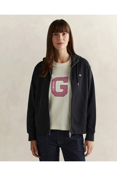 Gant Kadın Siyah Relaxed Fit Kapüşonlu Sweatshirt