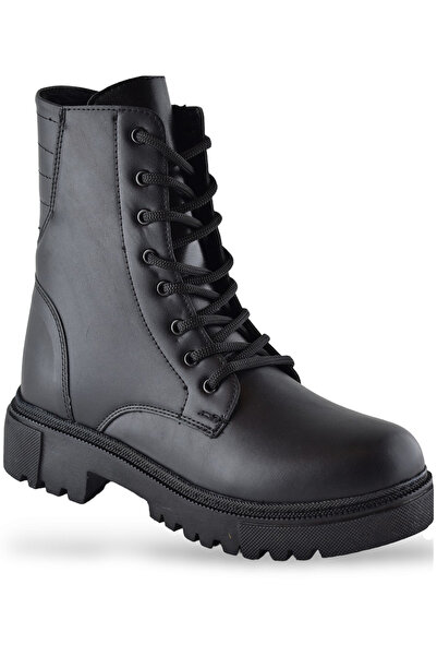 ISPARTALILAR 482 Casual Lace-up Zippered Black Women's Boots Shoes Winter Boots