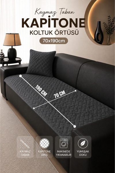 vivamia Kaymaz Taban Kapitone Koltuk Örtüsü Çekyat Koruyucu (70x190 cm) Füme