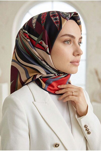 Vissona 100% Twill نمط أوراق العرقية اللون الأحمر 90x90 زراعة الشكل: وشاح مخي...