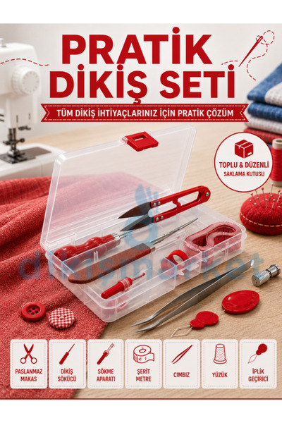 dm dikişmarket Özel Kutulu 11 Parça Mini Dikiş Seti Mezura ip kesicili Yüzük ...