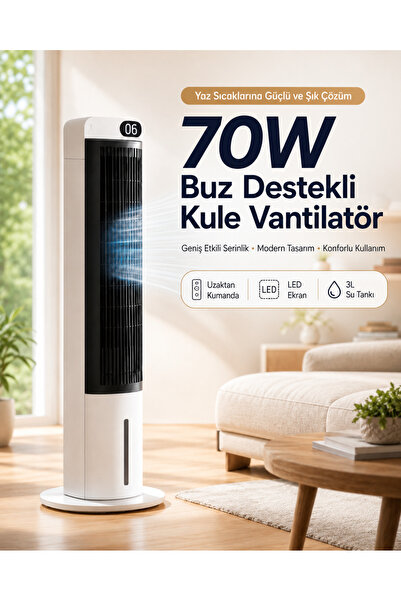 The Wlue 70W Buz Akülü Kule Tipi Vantilatör | Uzaktan Kumandalı | 3L Su Hazne...
