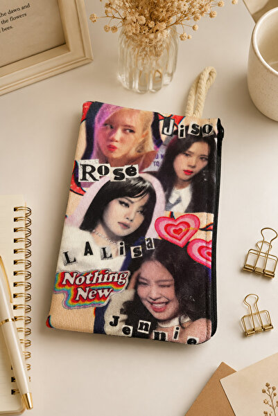 Anime Marketi Black Pink Designed School Pen Holder or Makeup Bag